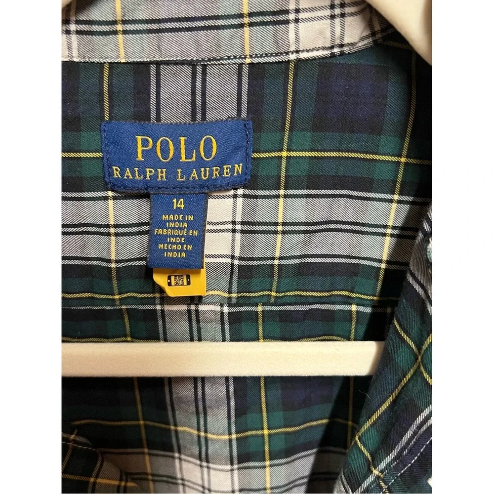 Polo Ralph Lauren girls' plaid cotton twill shirtdress with a tie-waist belt